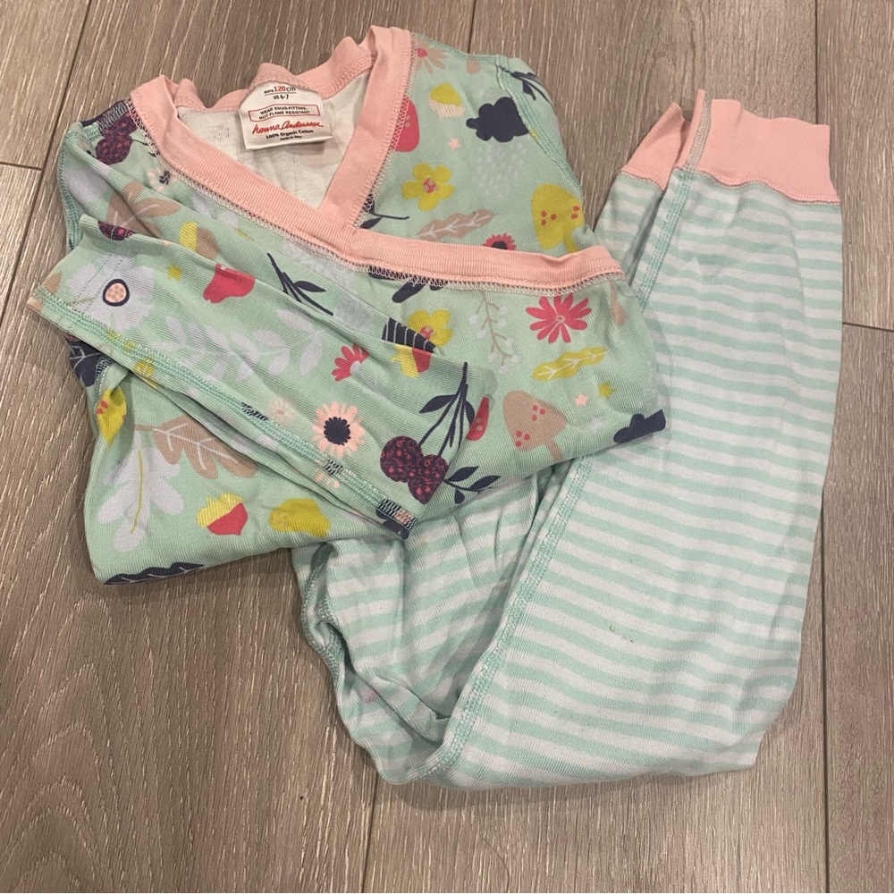 Hanna Andersson Organic Cotton Pajamas PJs 120 Sz 6 7 Striped Floral Green Pink
